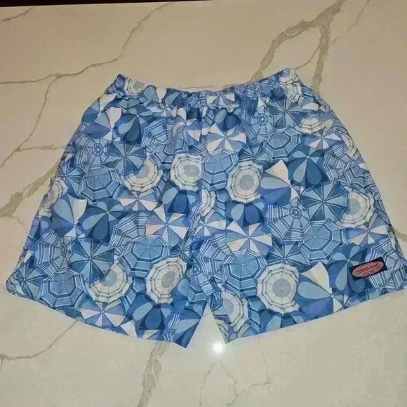 Vineyard Vines Mens Umbrella Abstract Print Swim Trunks Blue White Size Large - Picture 1 of 10